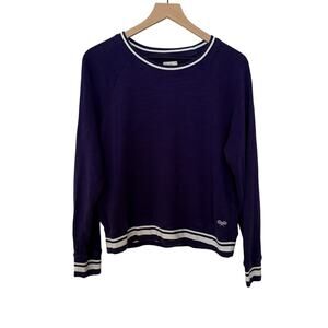 J Crew Vintage‎ Fleece Women's M Purple Pullover Crew Neck Sweater Tennis Logo